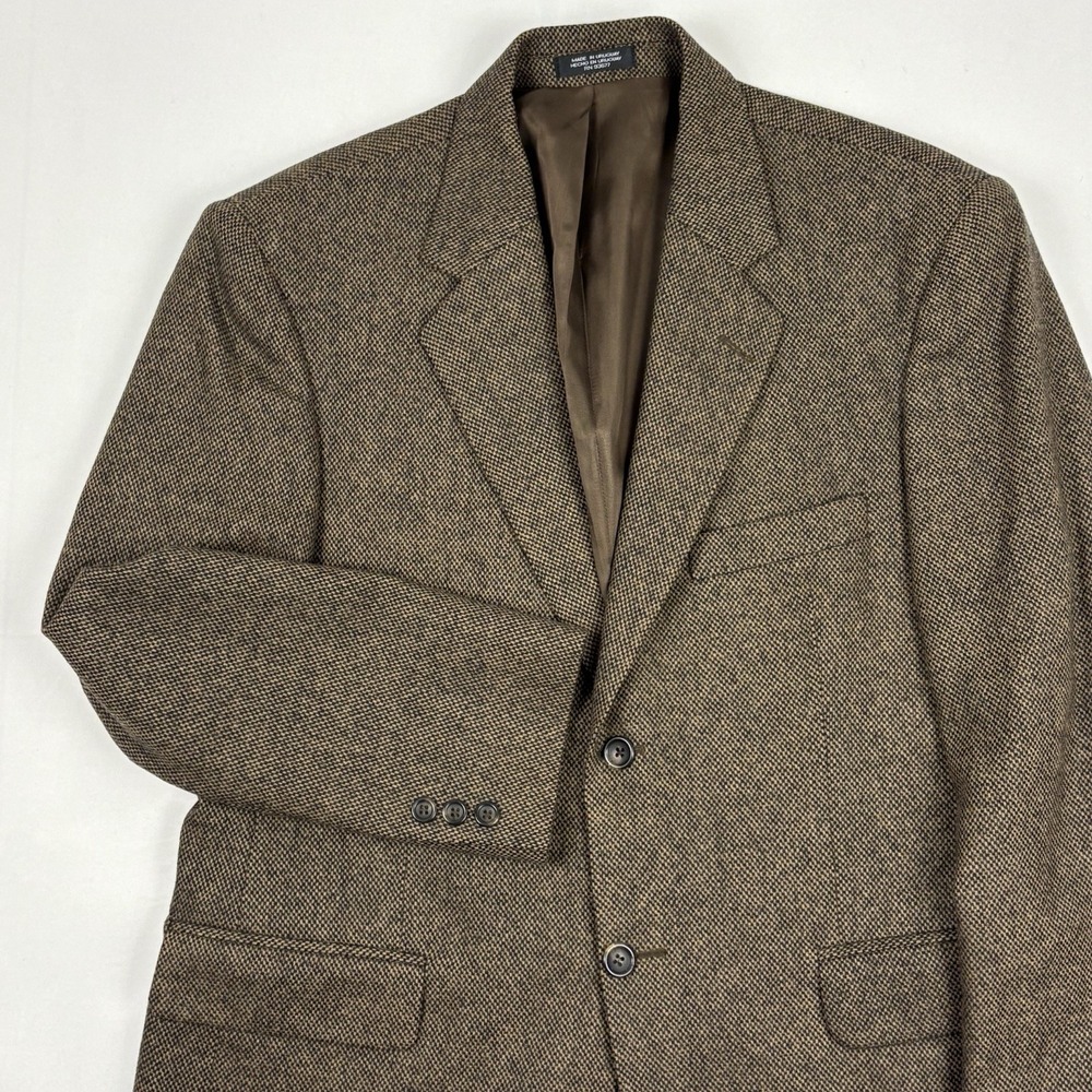 Stafford Wool/Lambswool Sport Coat 40S Brown/Tan Birdseye Weave Notch Lapel
